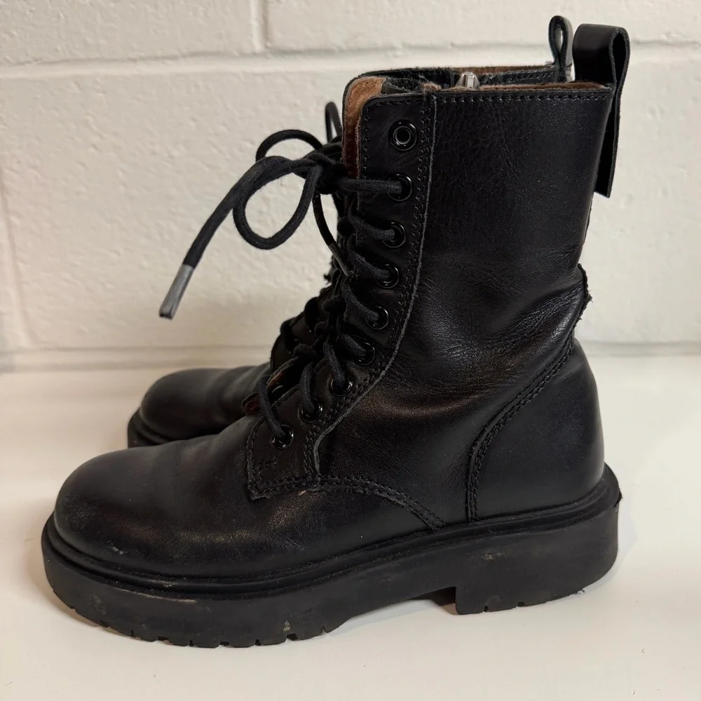 Zara Kids Black Leather Combat Boots size 4 US / 34 EU